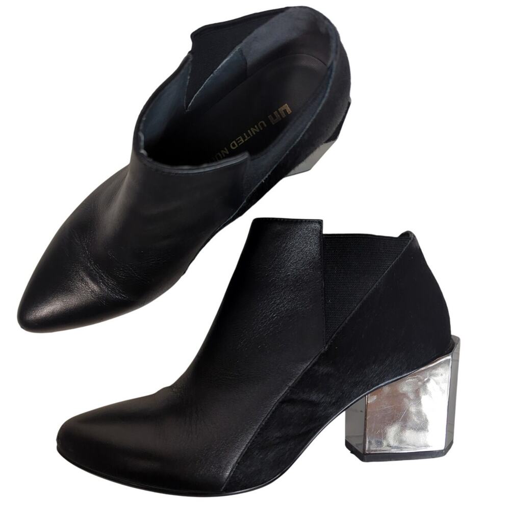 United Nude Leather Calf Hair Bootie Metallic Geometric Block Heel 37